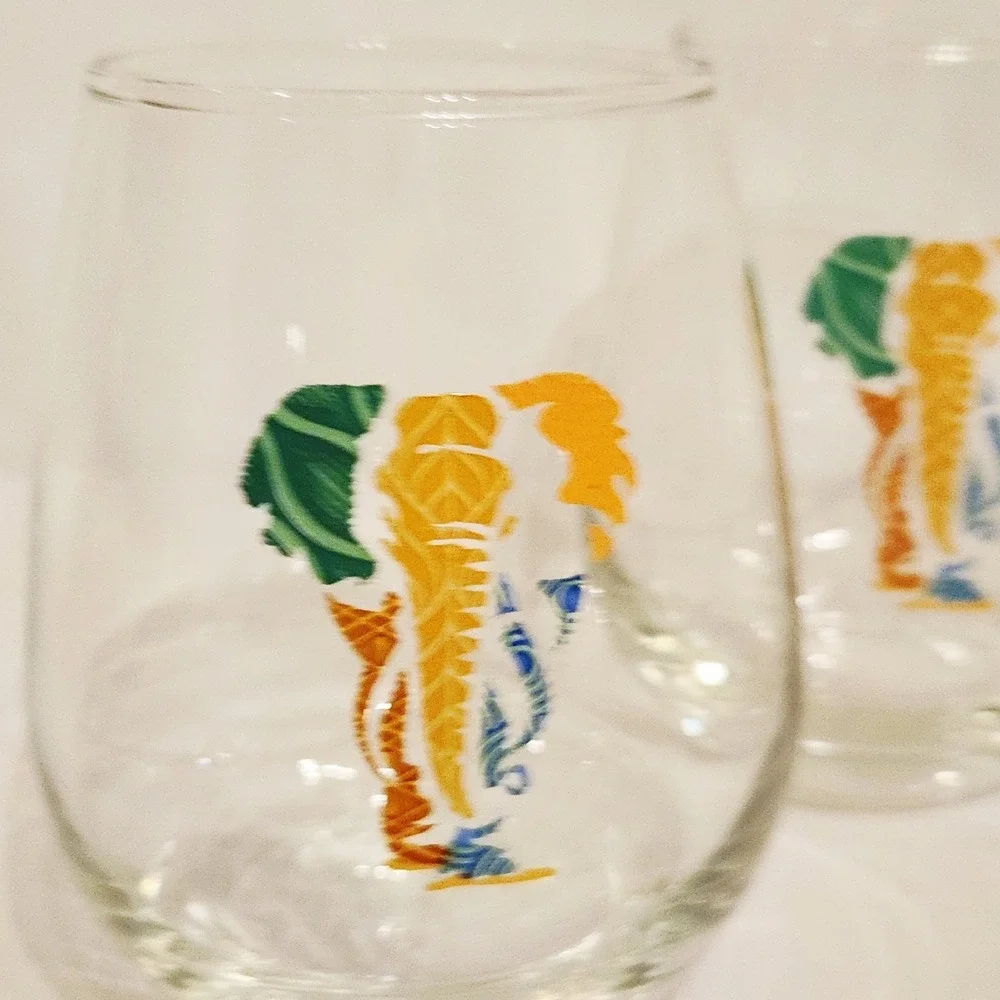 Set of 4 Stemless12 oz Wine Glass‎ Abstract Elephant Unique Barware 4